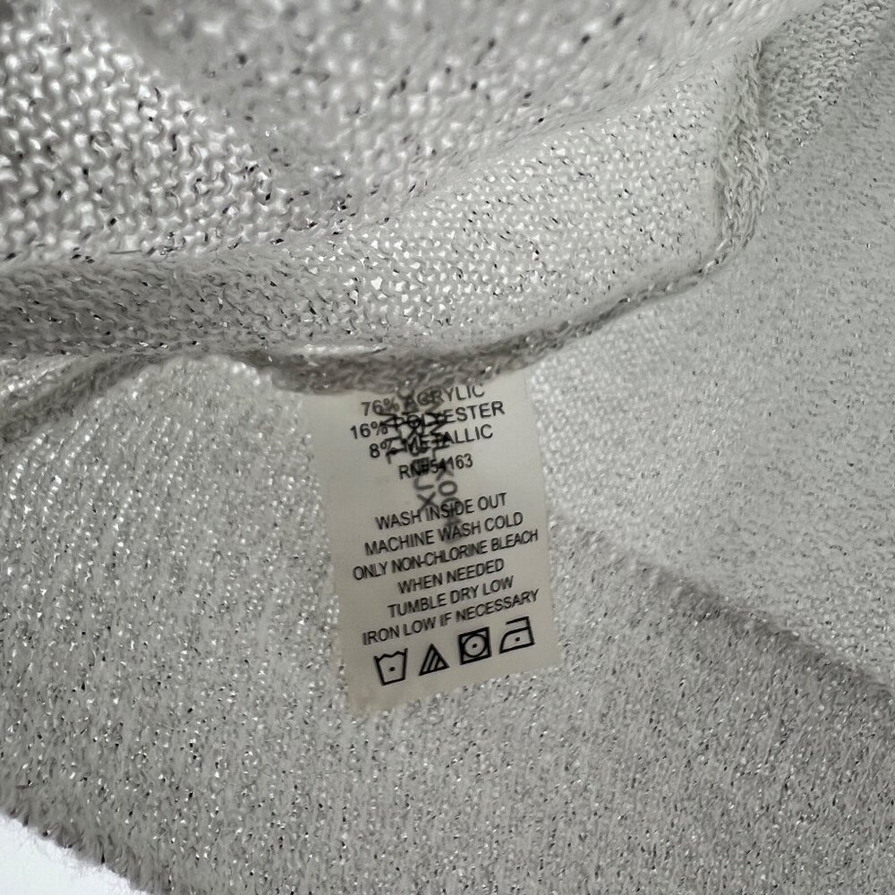Metallic Cropped Sweater Large Calvin Klein Silver Knit Cardigan Toggle Buttons - Picture 7 of 7